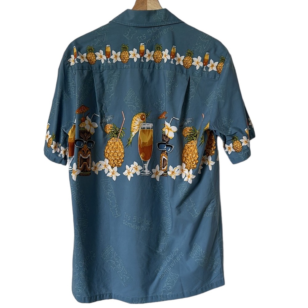 Pacific Legend blue Tiki Hawaiian short sleeve shirt vacation party vibes size L - Picture 5 of 5